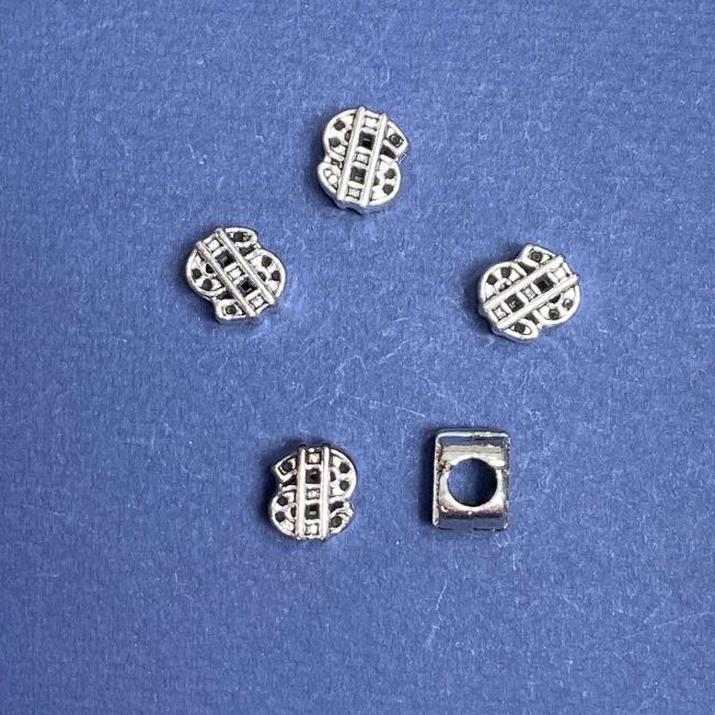 Pandora-Style Bead Insert "Dollar" 10x12mm, 5mm Hole, 20g Pack ±6pcs