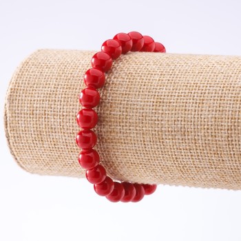 Coral (Pressed) Bracelet on Elastic, 8mm Diameter, 18cm Length