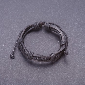 Pathfinder Bracelet, black eco-leather, adjustable drawstring