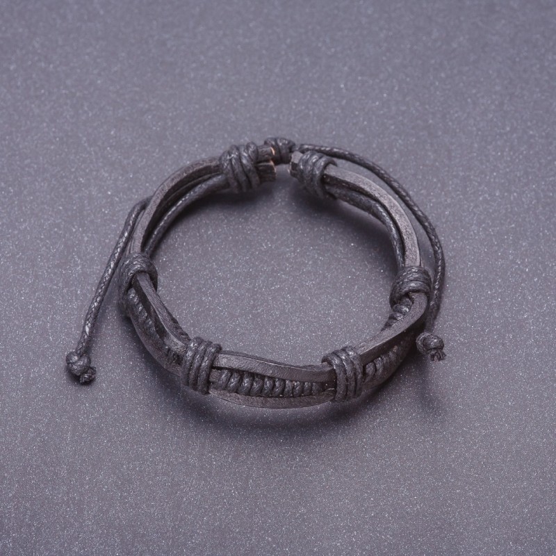 Pathfinder Bracelet, black eco-leather, adjustable drawstring