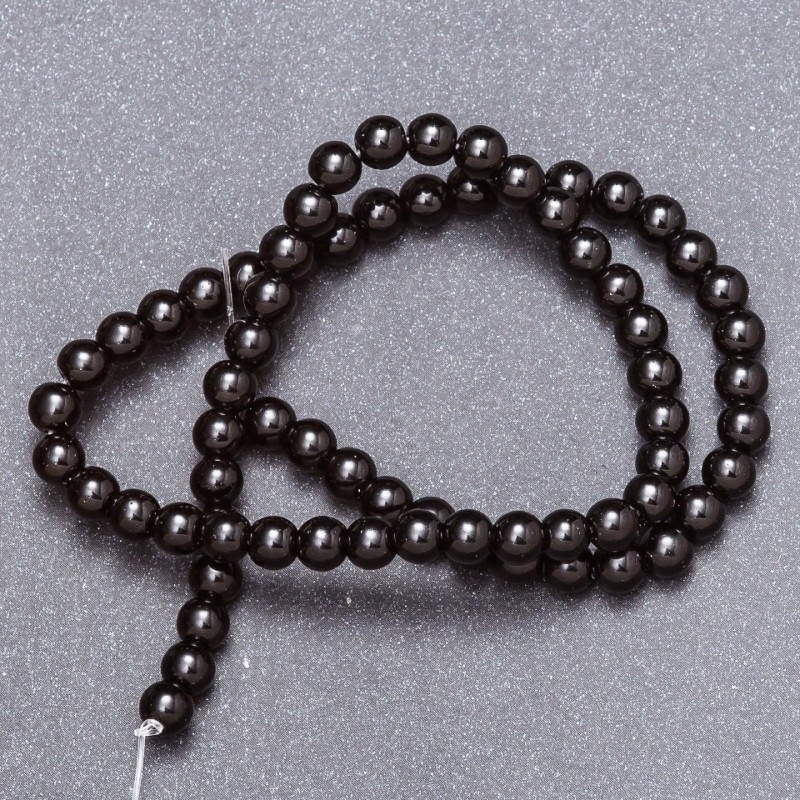 Black Agate Natural Stone Beads (Pressed) On String, Diameter 6mm, Length 37cm