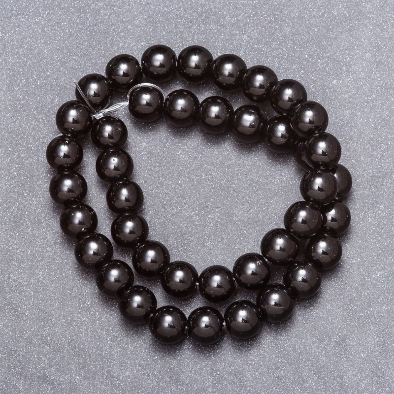 Black Agate (Pressed) Beads, Smooth Round, 10mm Diameter, 37cm Length