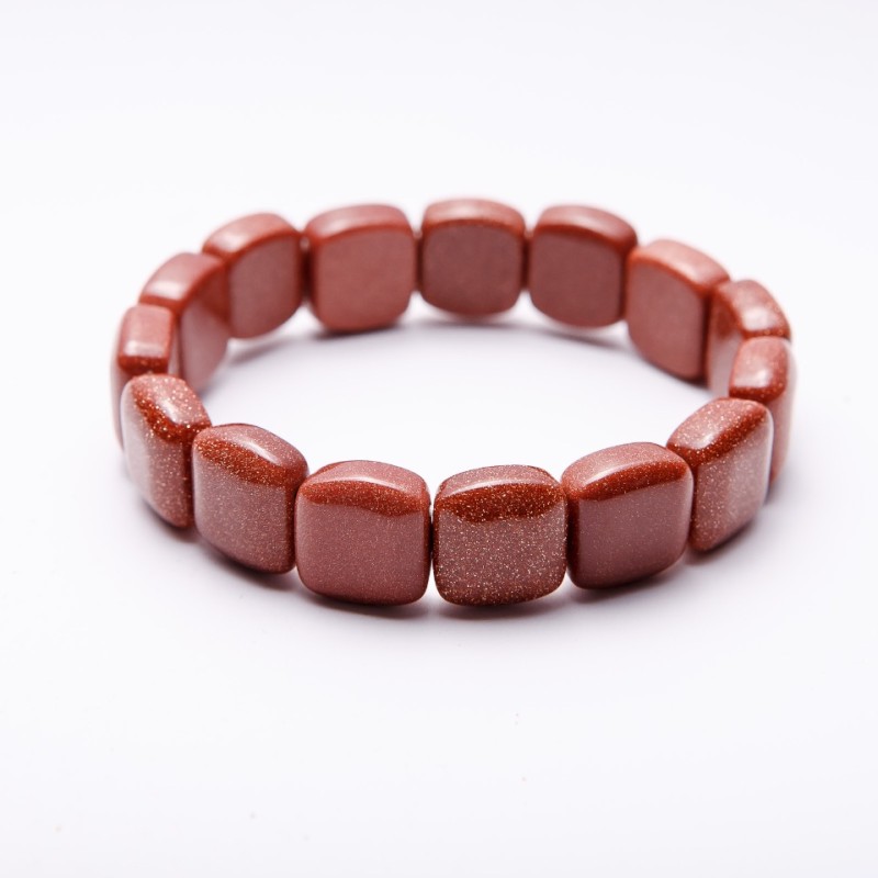 Aventurine Bracelet (Synthetic) "Golden Sand" on Elastic, Link 12x12mm, Circumference 18cm