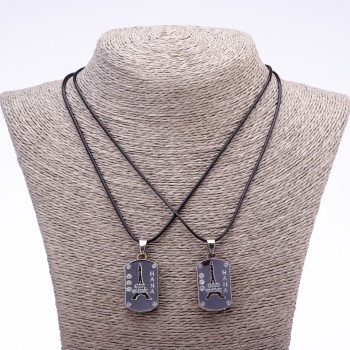 "Eiffel Tower" Matching Friendship Pendant on Cord, 45cm Length, 20x30mm Diameter, Metal Colour "Silver"