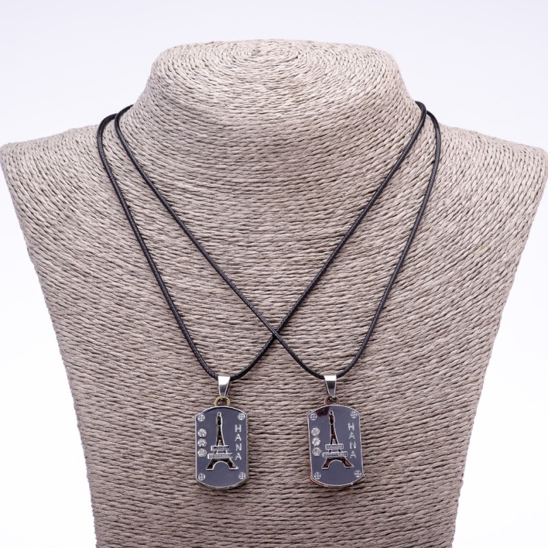 "Eiffel Tower" Matching Friendship Pendant on Cord, 45cm Length, 20x30mm Diameter, Metal Colour "Silver"
