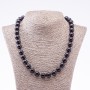 Black Agate (Pressed) Natural Stone Necklace, Smooth Round Beads, Diameter 12mm, Length 46cm