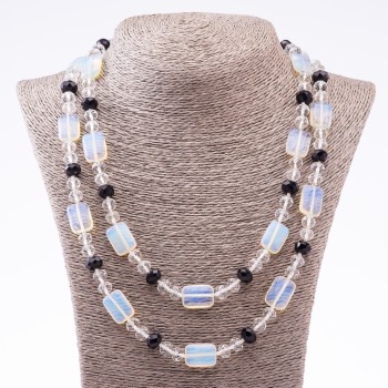 Clearance Long Necklace Moonstone (Synthetic) & Czech Crystal, 13x18mm 8mm 10mm Diameter, 120cm Length