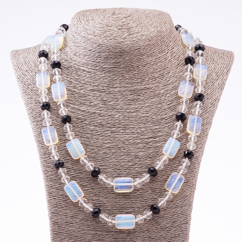 Clearance Long Necklace Moonstone (Synthetic) & Czech Crystal, 13x18mm 8mm 10mm Diameter, 120cm Length