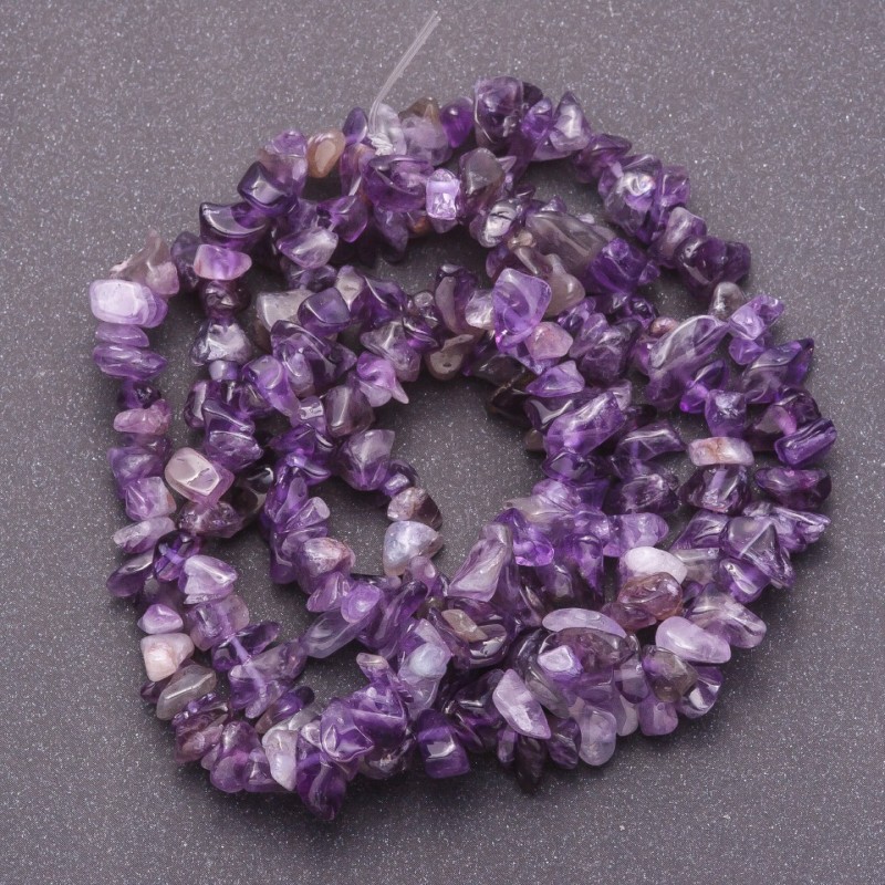 Natural Amethyst Chip Beads on Fishing Line, diameter 7x3mm (+/-), length 80cm+