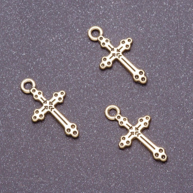 Findings Pendant Cross, diameter 12mm, length 20mm metal "bronze" pkg. 20g +/-36pcs