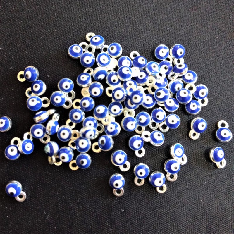 Findings Pendant "Eye", diameter 4mm, length 6mm, enamel, grey metal, pack of 14pcs