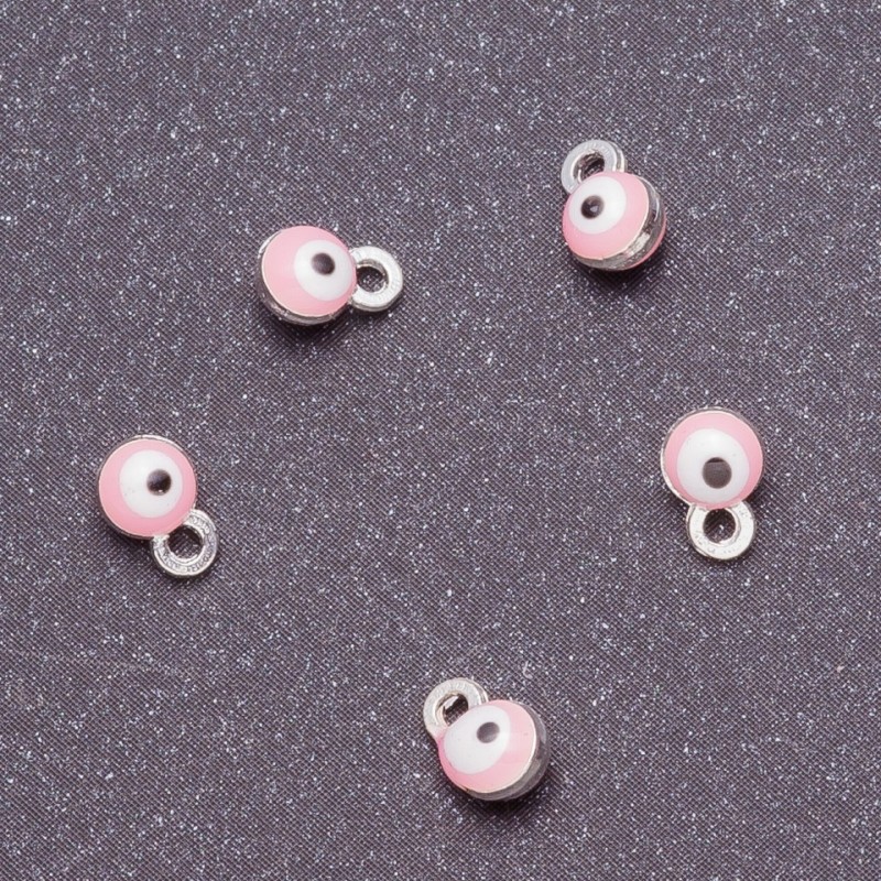 Pendant Fittings “Eyes”, diameter 4mm, length 6mm Pink enamel, metal grey finish 14 pcs