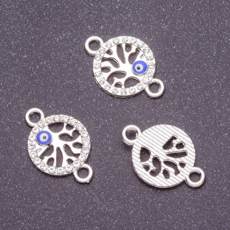 Connector Finding "Tree of Eyes", 14mm Diameter, Silver Metal Colour, Pack of 3