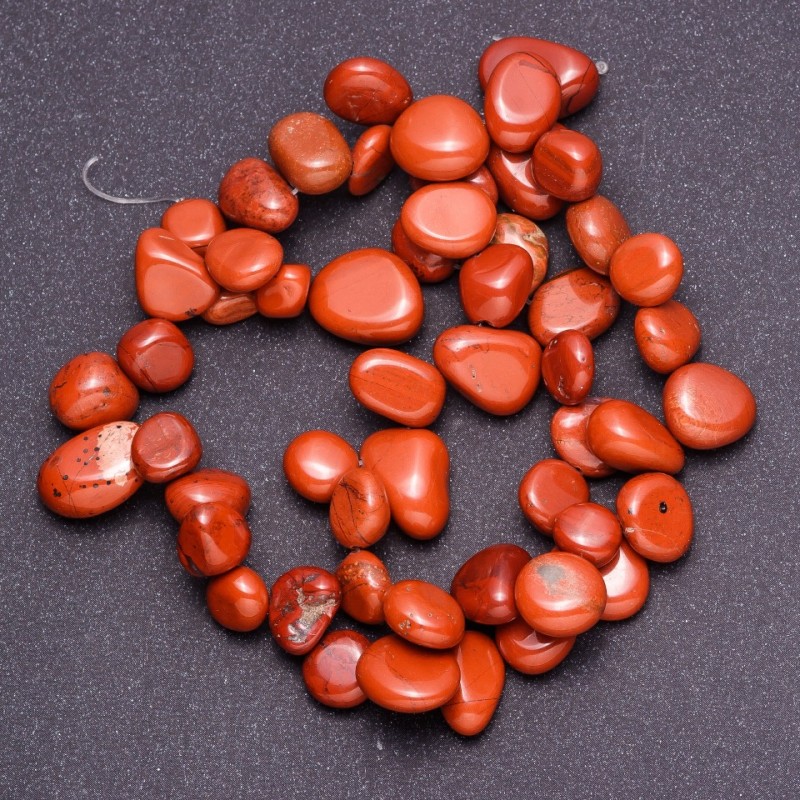 Natural Stone Beads Red Jasper Butterfly Tumbled, diameter 6-12 (+/-) mm on string, 39cm length