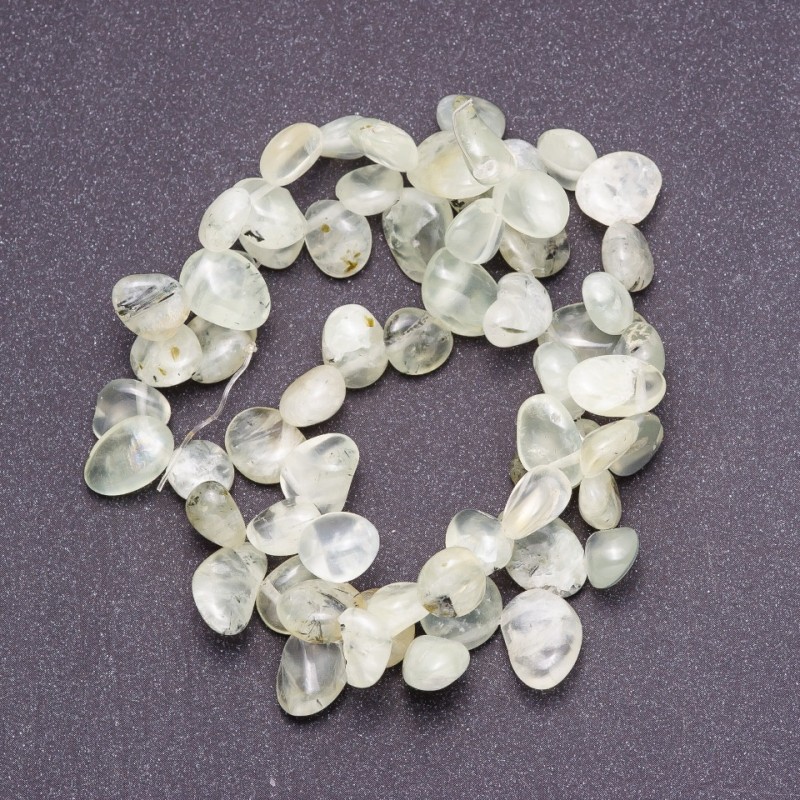 Natural Stone Beads Prehnite Butterfly Tumbled, diameter 7-11 (+/-) mm on string, 39cm length