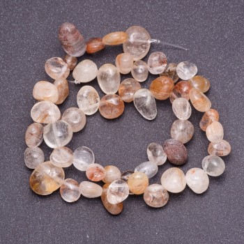 Natural Stone Beads Rutilated Quartz Assorted Butterfly Tumbled, diameter 6-12 (+/-) mm on string, 40cm length
