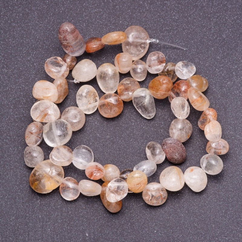 Natural Stone Beads Rutilated Quartz Assorted Butterfly Tumbled, diameter 6-12 (+/-) mm on string, 40cm length