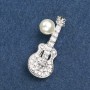 Brooch Guitar with silver-tone metal, with bead and crystals 45x15mm +
