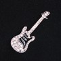 CLEARANCE Guitar Brooch, Light Grey Metal, Rhinestones and Enamel 45x15mm +