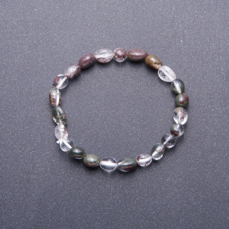 Natural Moss Agate Tumbled Stone Bracelet, 6mm(+-) diameter, 18cm circumference, on elastic band