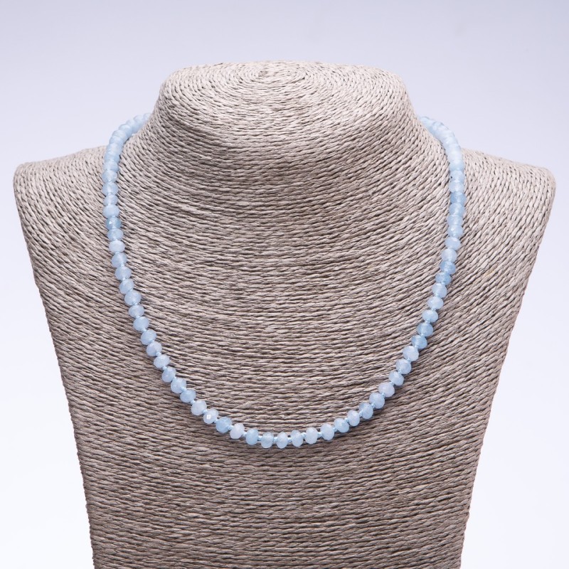 "Aquamarine" (Synthetic) Stone Necklace, faceted rondelle, 6x4mm diameter, 50cm length