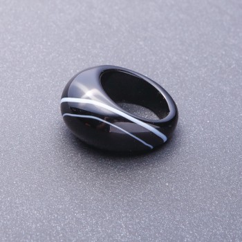 Natural Black and White Agate Solid Stone Ring, 19mm size