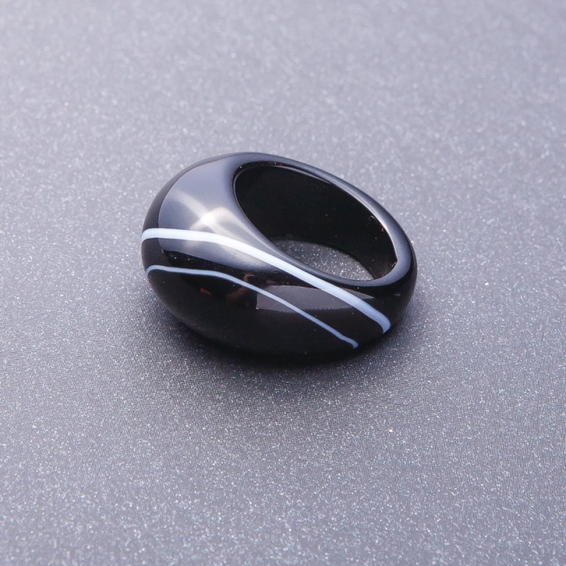 Natural Black and White Agate Solid Stone Ring, 19mm size