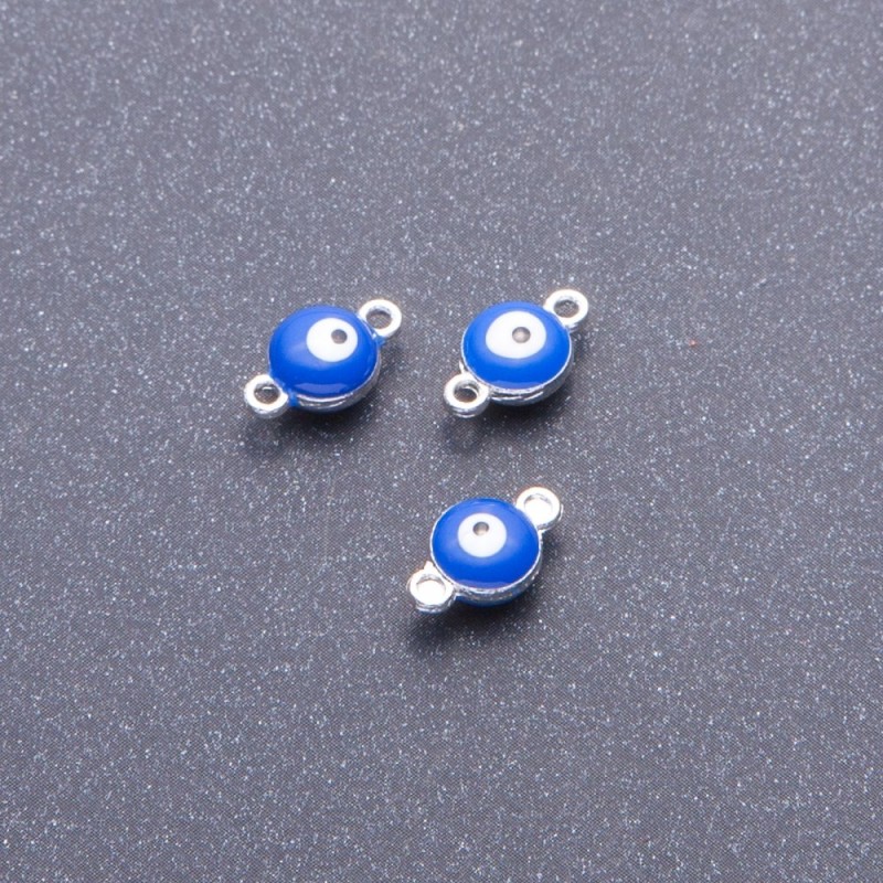 Findings Connector "Eye" Blue Grey Metal, diameter 7mm, length 12mm, pack of 12pcs