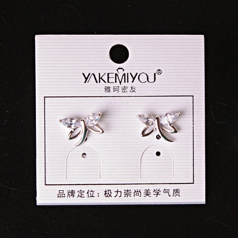 (5 mm) Button stud earrings butterfly wings with crystals 2 pieces Silver