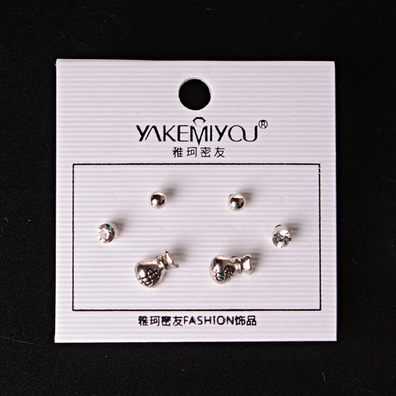 ( 5 mm ) Earrings Money Pouch Beads with Crystals Silver