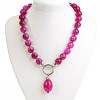 Rose Quartz Agate Bead Necklace with Baroque Pendant 14mm Bead and 40mm Barrel Pendant, 52cm Length