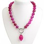 Rose Quartz Agate Bead Necklace with Baroque Pendant 14mm Bead and 40mm Barrel Pendant, 52cm Length