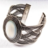 Bracelet, mother-of-pearl, wide, metal bezel, oval setting