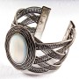 Bracelet, mother-of-pearl, wide, metal bezel, oval setting