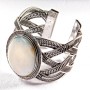 Bracelet, mother-of-pearl, wide, metal setting, Greek pattern, small oval