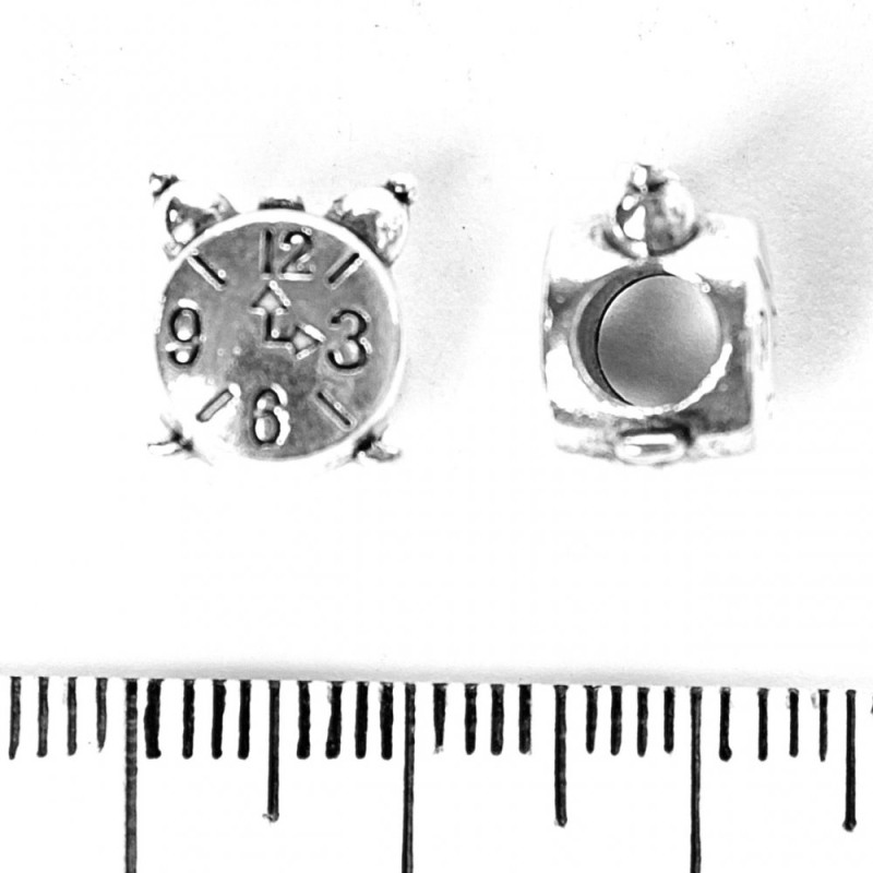 Jewellery Findings Pandora-Style Bead Clock 9x11mm, hole diameter 5mm, pack of 20g +/- 9pcs