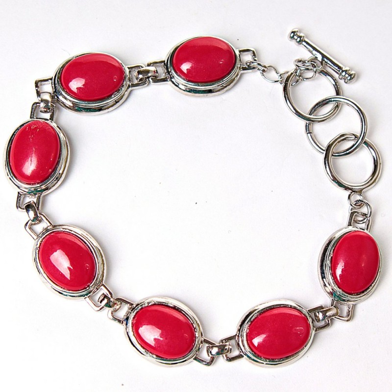 Clearance Bracelet Oval Coral Stones Toggle Clasp