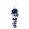 Pom Pom Keychain on Elastic Natural Fur Furred Animal 15 cm
