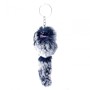 Pom Pom Keychain on Elastic Natural Fur Furred Animal 15 cm