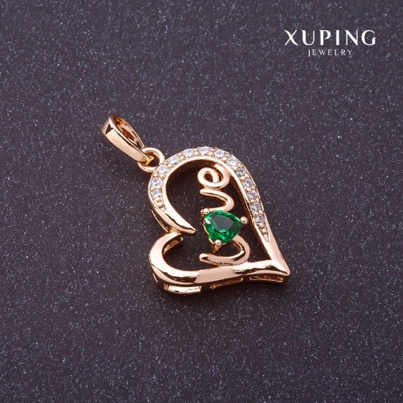 Xuping Love Pendant, green stone, gold colour, 27x16mm