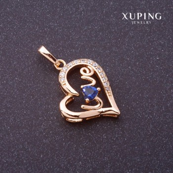 Xuping Love Pendant, blue stone, gold colour, 27x16mm