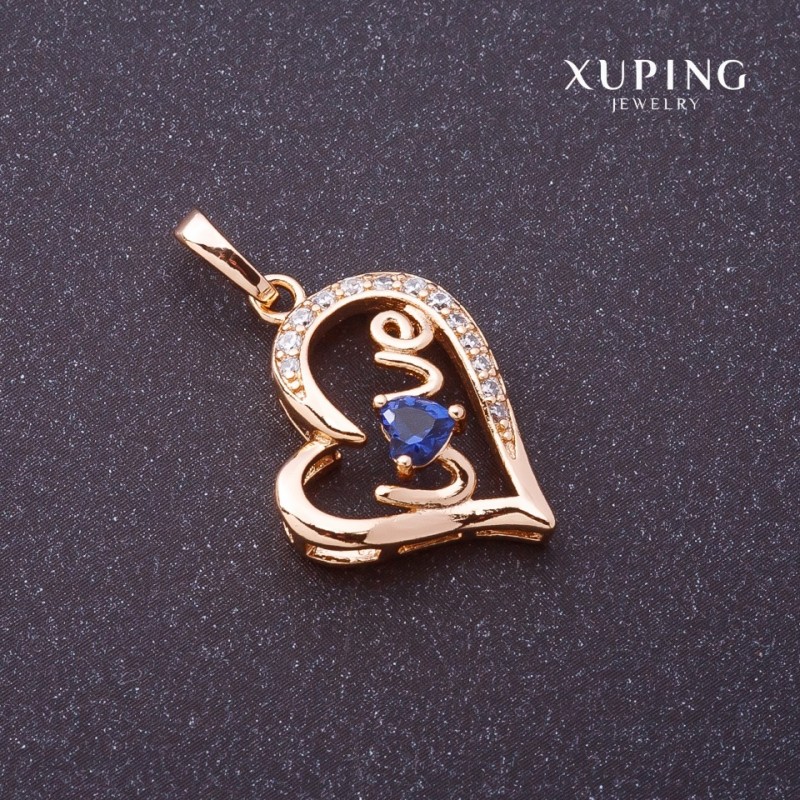 Xuping Love Pendant, blue stone, gold colour, 27x16mm