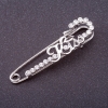 Sale! "Kiss" Pin Brooch, white rhinestones, silver colour, 5.5x1.5cm