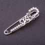 Sale! "Kiss" Pin Brooch, white rhinestones, silver colour, 5.5x1.5cm