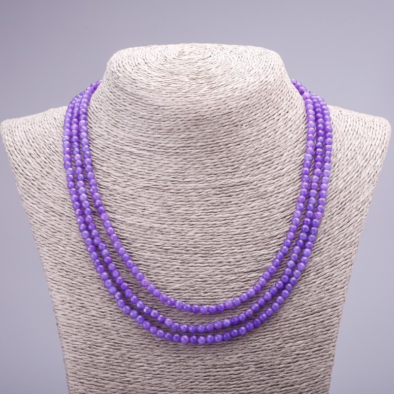 Three-Row Necklace "Amethyst" (imitation) made of natural stone, faceted bead, diameter 4mm, length 47mm