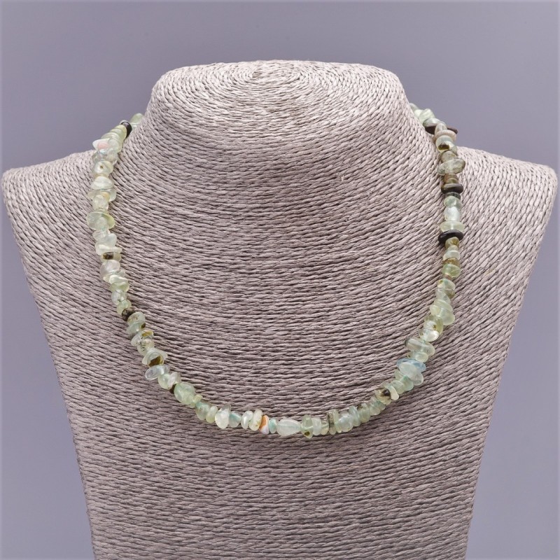 Prehnite Necklace, tumbled cross-cut beads, diameter 8mm (+-), length 47cm