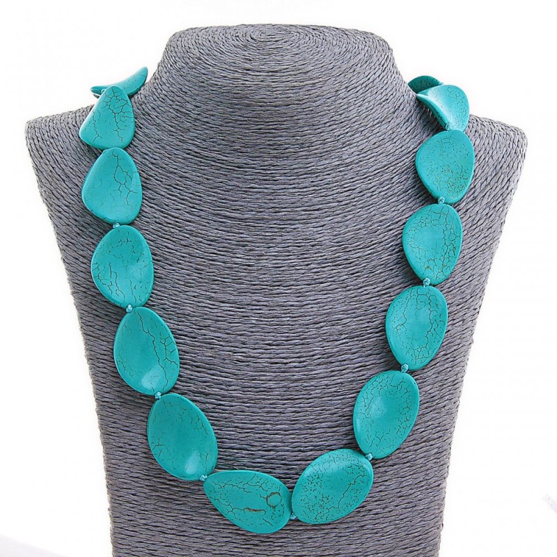 Necklace Turquoise (pressed), oval flat slightly twisted, length 71cm