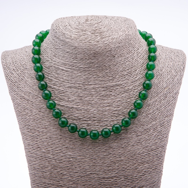 Natural Chrysoprase Stone Necklace, Smooth Round Beads, Length 45cm, Diameter 10mm