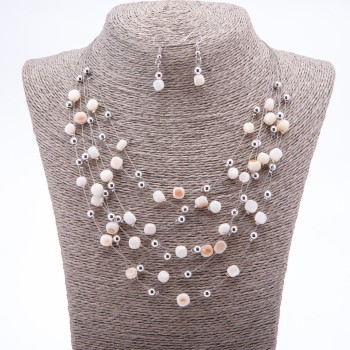 Earrings and Necklace Set "Strings of the Soul" white mother-of-pearl beads, diameter 7mm 5mm, length 46-50cm