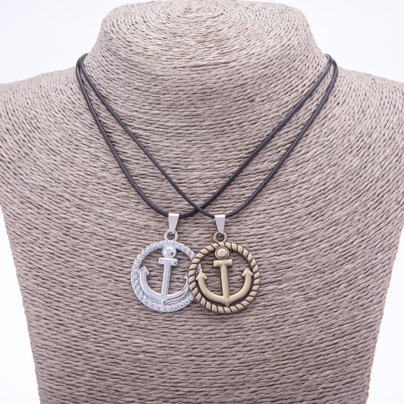 "Anchors" Matching Friendship Pendant on Cord, 45cm Length, Metal Colour "Silver and Bronze"